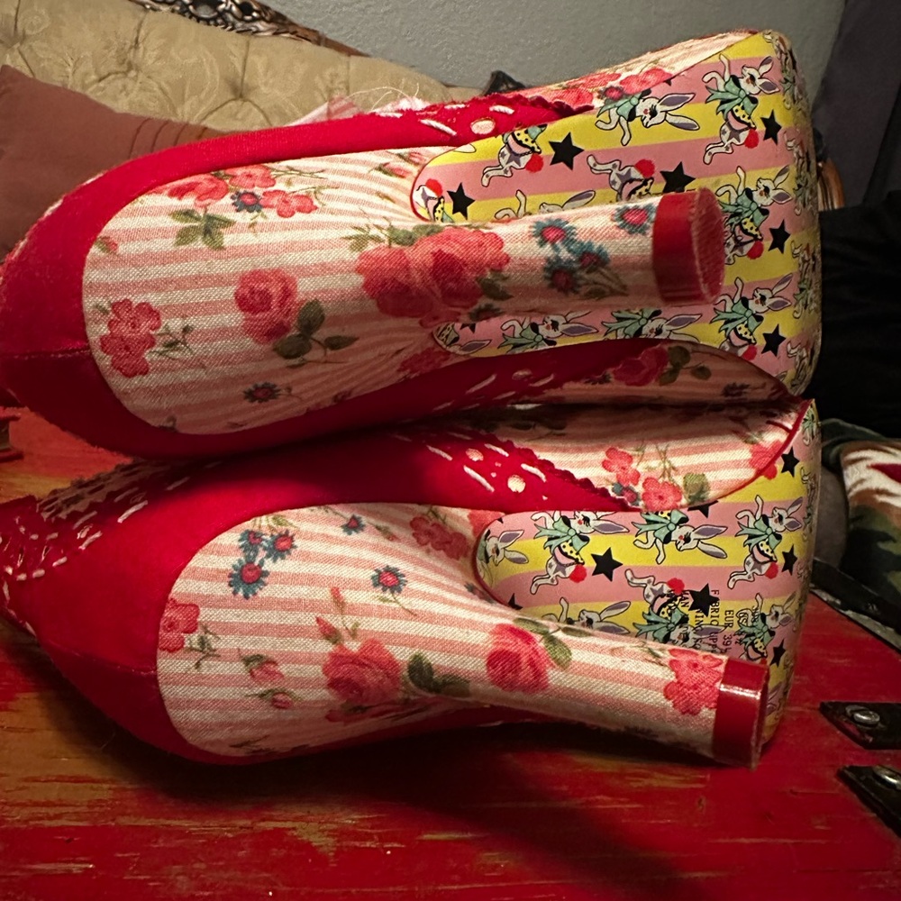 Irregular Choice Red Floral Heels with Bow - Picture 10 of 13